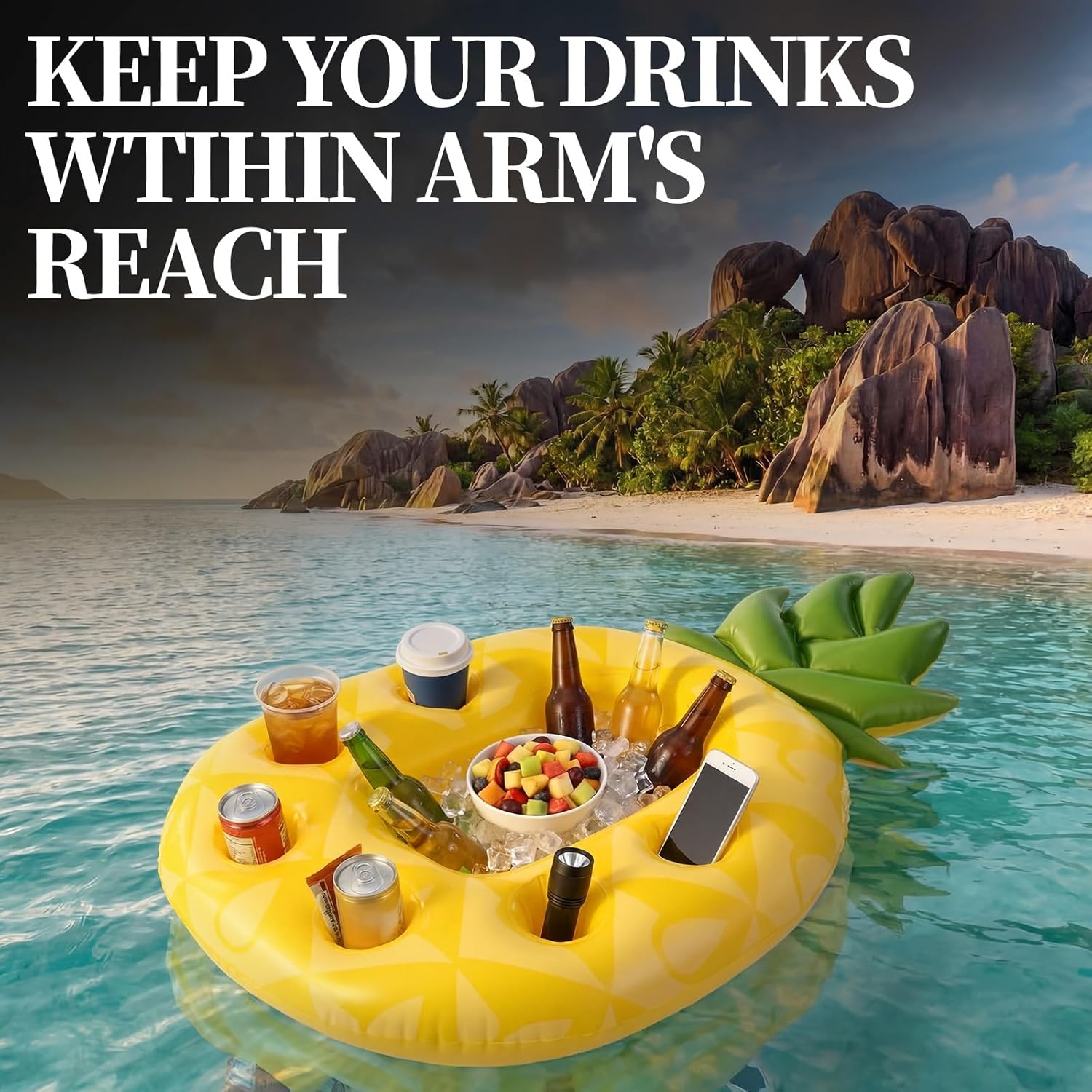 2 Pack Floating Drink Holder Inflatable Pineapple & Avocado Drink Float Beverage Trays for Pool, Hot Tub Accessories for Adults Summer Parties, Holds up to 50 Lbs