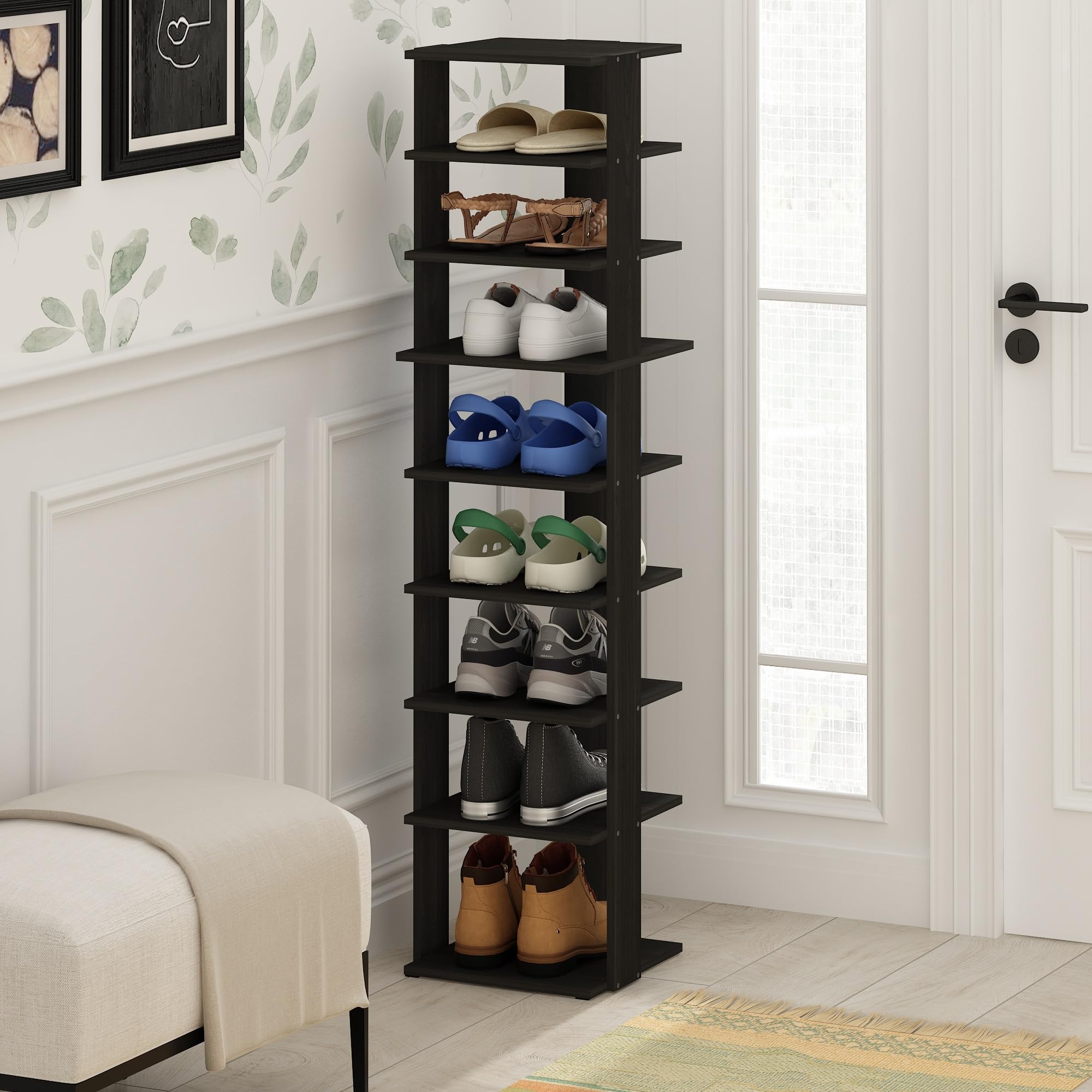 Furinno COMPACT scarpiera, a 9 ripiani organizer per scarpe, scarpiera autoportante verticale salvaspazio, 30.7 x 32.0 x 130.0 cm, per armadio ingresso, ufficio, garage, Espresso