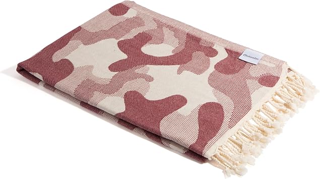 InfuseZen Organic Cotton Turkish Peshtemal Beach Towel - Burgundy Camo
