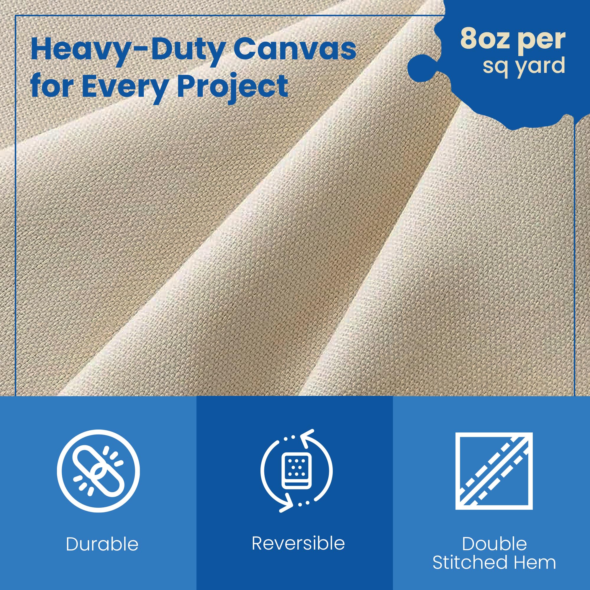 REDIBLUE Tela de lona de 8 onzas, 4 x 6 pies (paquete de 2) – Tela multiusos – Lona de lona, paño de caída de pintores, cortinas de tela, protección de suelos y muebles, lavable y reutilizable