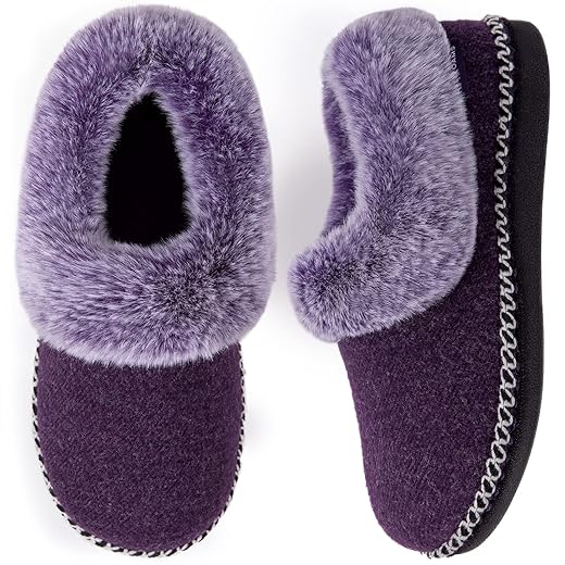 EverFoams Women's Bootie Slippers Warm Soft Comfy Memory Foam Non-slip Indoor House Shoes with Fluffy Collar