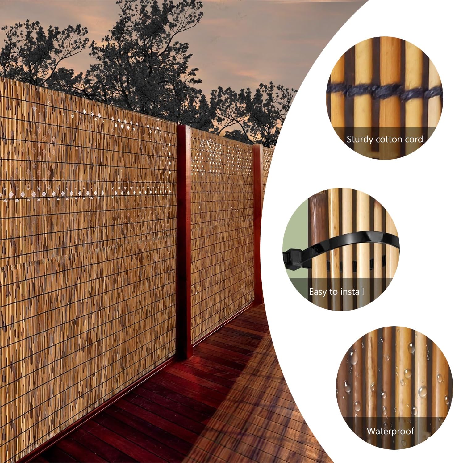 Valla De Bambú Natural En Rollo, 50 Cm 70 Cm 90 Cm 110 Cm 130 Cm, Pantalla De Valla Caña para Balcón, Patio Trasero, Jardín, Divisor De Valla(90x500cm(3.0x16.4FT))