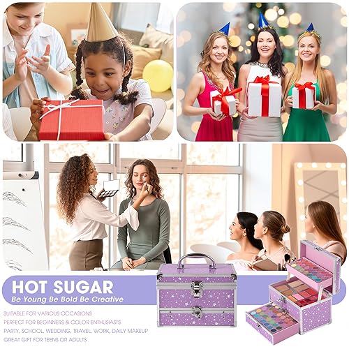 Miniatura 5 de Hot Sugar Kit de maquillaje para adolescentes con estuche de tren, juego de regalo de maquillaje portátil para principiantes, kit de belleza de