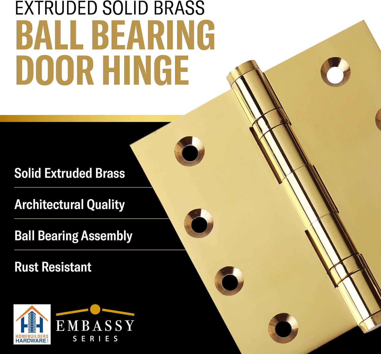 Embassy Solid Brass Door Hinges - 3.5 x 3.5 Inch, Heavy Duty, Satin Nickel, Ball Bearings, Rust Resistant Stainless Steel Pin, Architectural Designer Grade, Home Improvement, 2 Pack