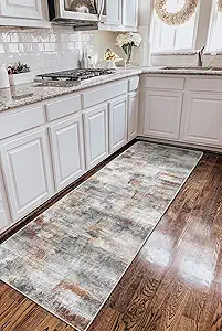 vivorug Grey Runner Rug 2x10 Machine Washable Rug with Non-Slip Backing, Ideal for Kitchen Hallway Entryway Laundry Room - Modern Abstract, Durable, Easy Clean, Low Pile Carpet Runner