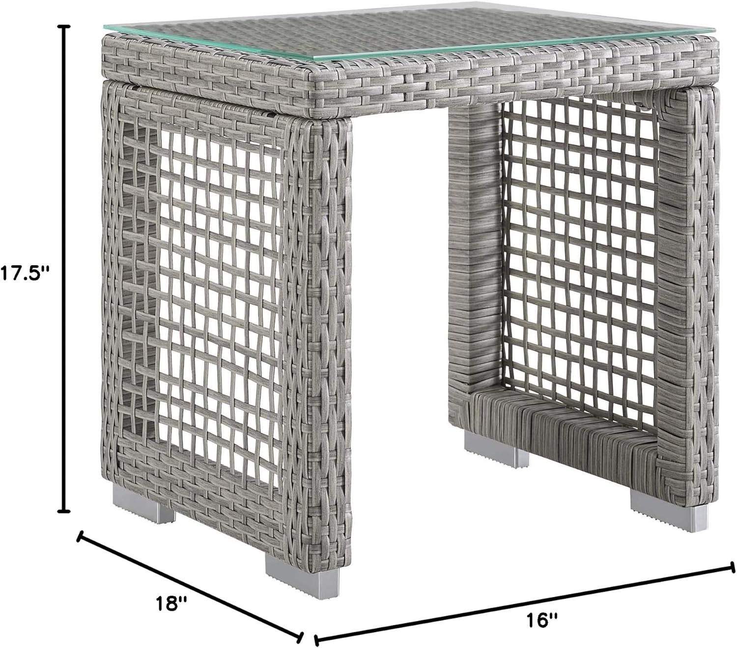 Gray Wicker Rattan Outdoor Patio Side Table with Glass Top
