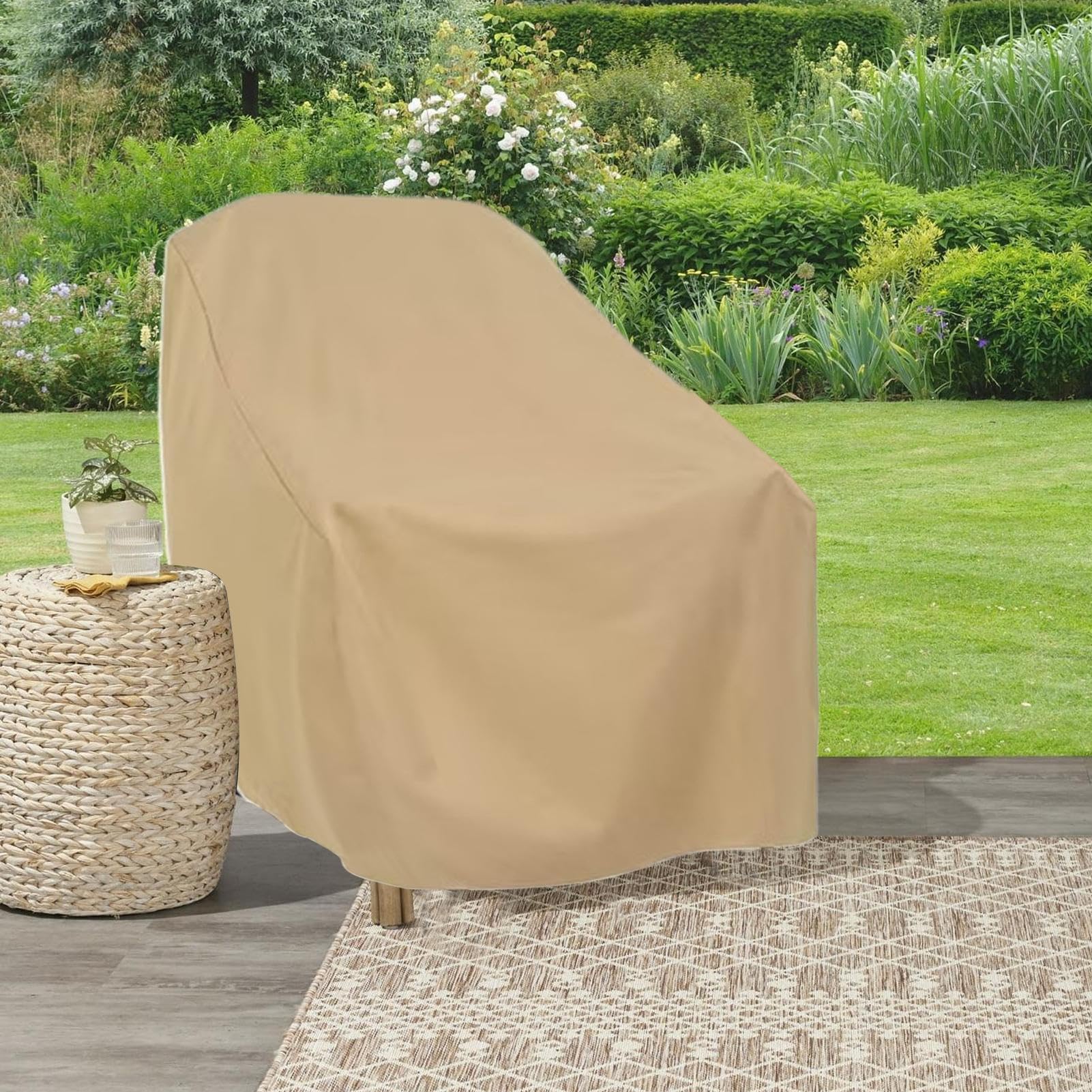 Coprisedia da esterno per patio, impermeabile, antipolvere, antivento, tessuto in poliestere 210D, regolabile, vestibilità sicura, , casa, hotel, balcone, 81 x 80 x 80 cm, beige, 2 pezzi