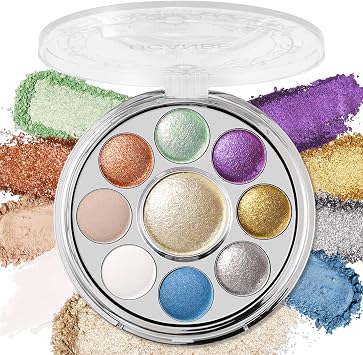 UCANBE Baked Eyeshadow Palette with Highlighter, 9 Colors Gemstone Shimmer Eye Shadow Palette, Blendable High Pigment Metallic, Matte,Glitter Makeup, Rotating Compact Design, 03 Enchanted Gemstone | With highlighter. Baked eyeshadow palette glitter matt shimmering, highly pigmented and long-lasting