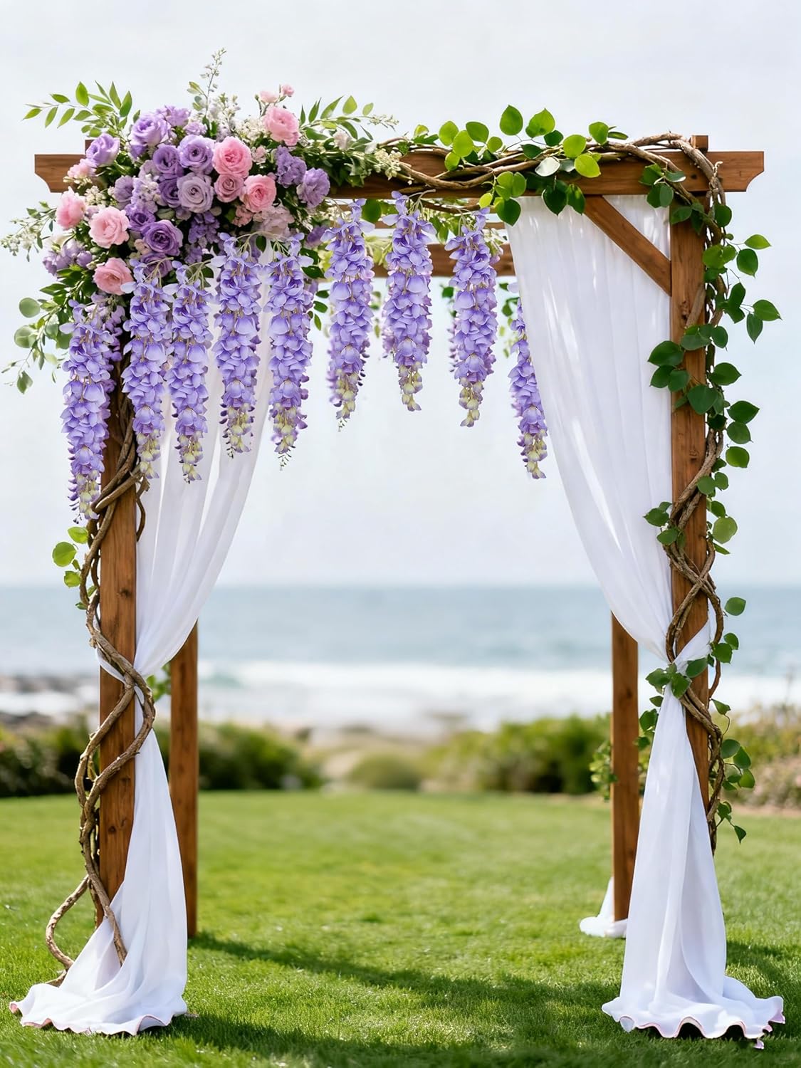 IPOPU 3.9FT Wisteria Artificial Flowers, 4PCS Purple Hanging Flowers, Silk Wisteria Flower with Long Stem for Tall Vase Filling Wedding Wall Backdrop Centerpieces Home Decoration (Purple)