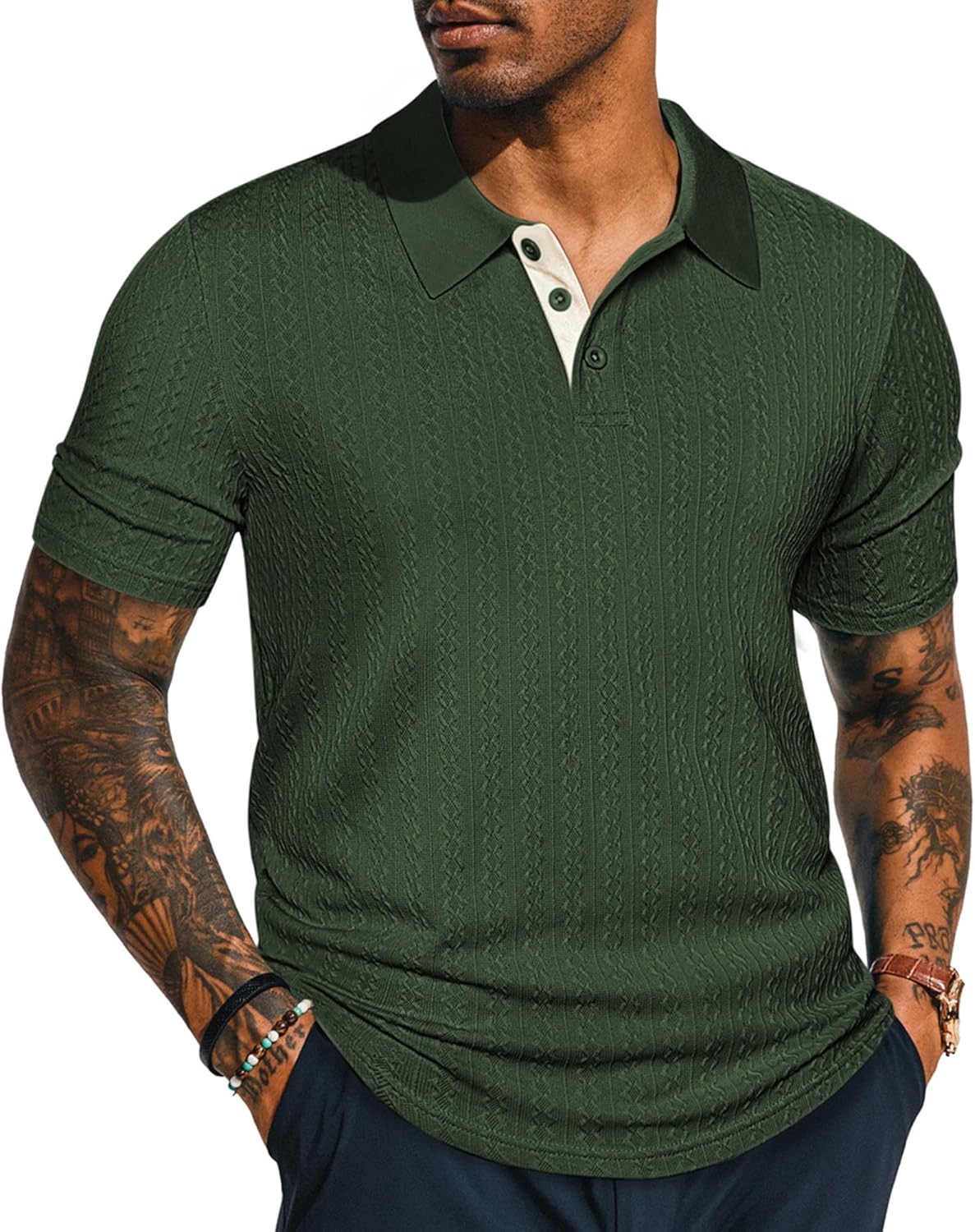 PJ PAUL JONES Men's Textured Short Sleeve Polo Shirt