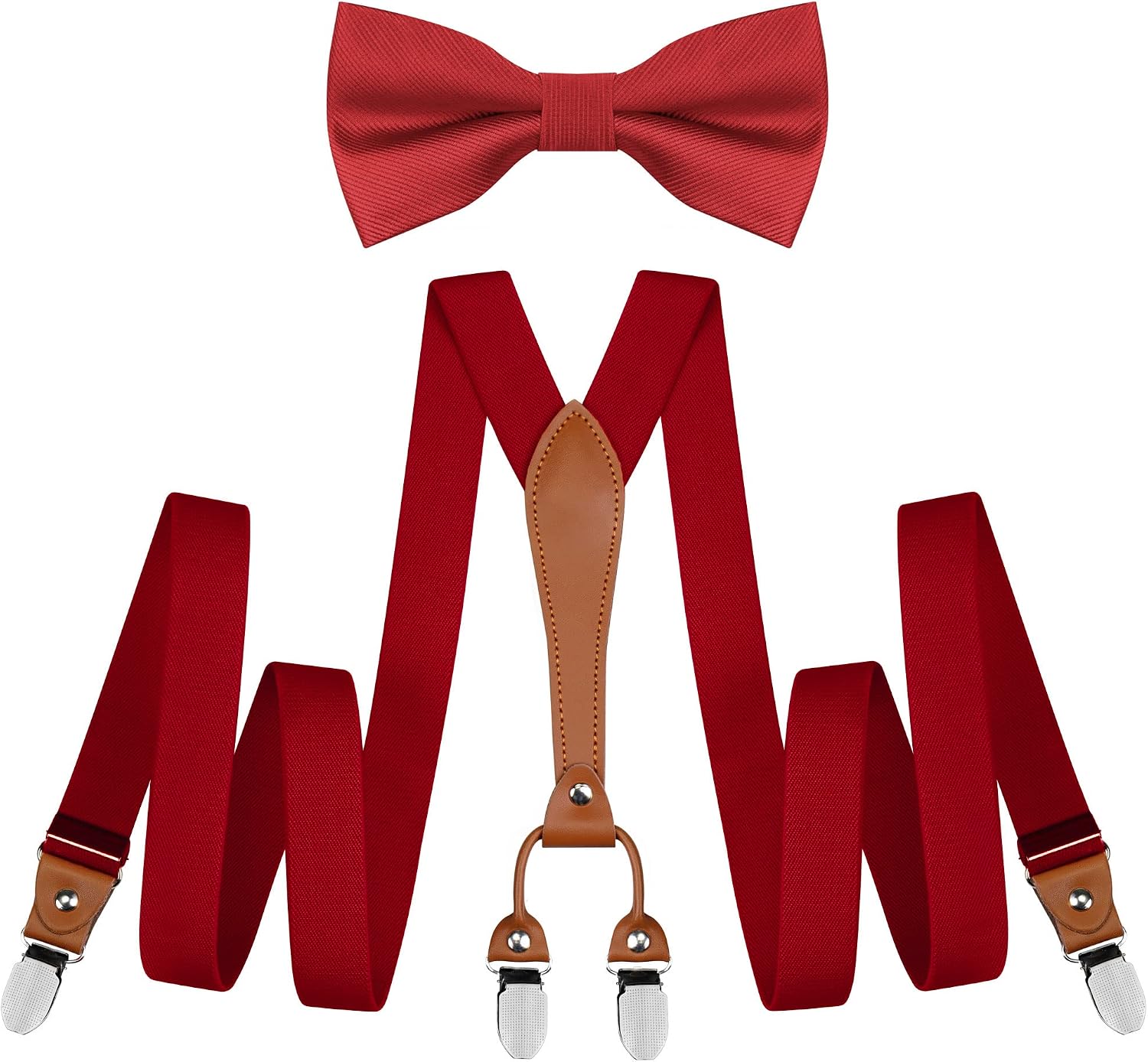 GUSLESON Suspenders & Bowtie Set Men's Elastic Band Suspenders + Bowtie for Wedding, Formal Events