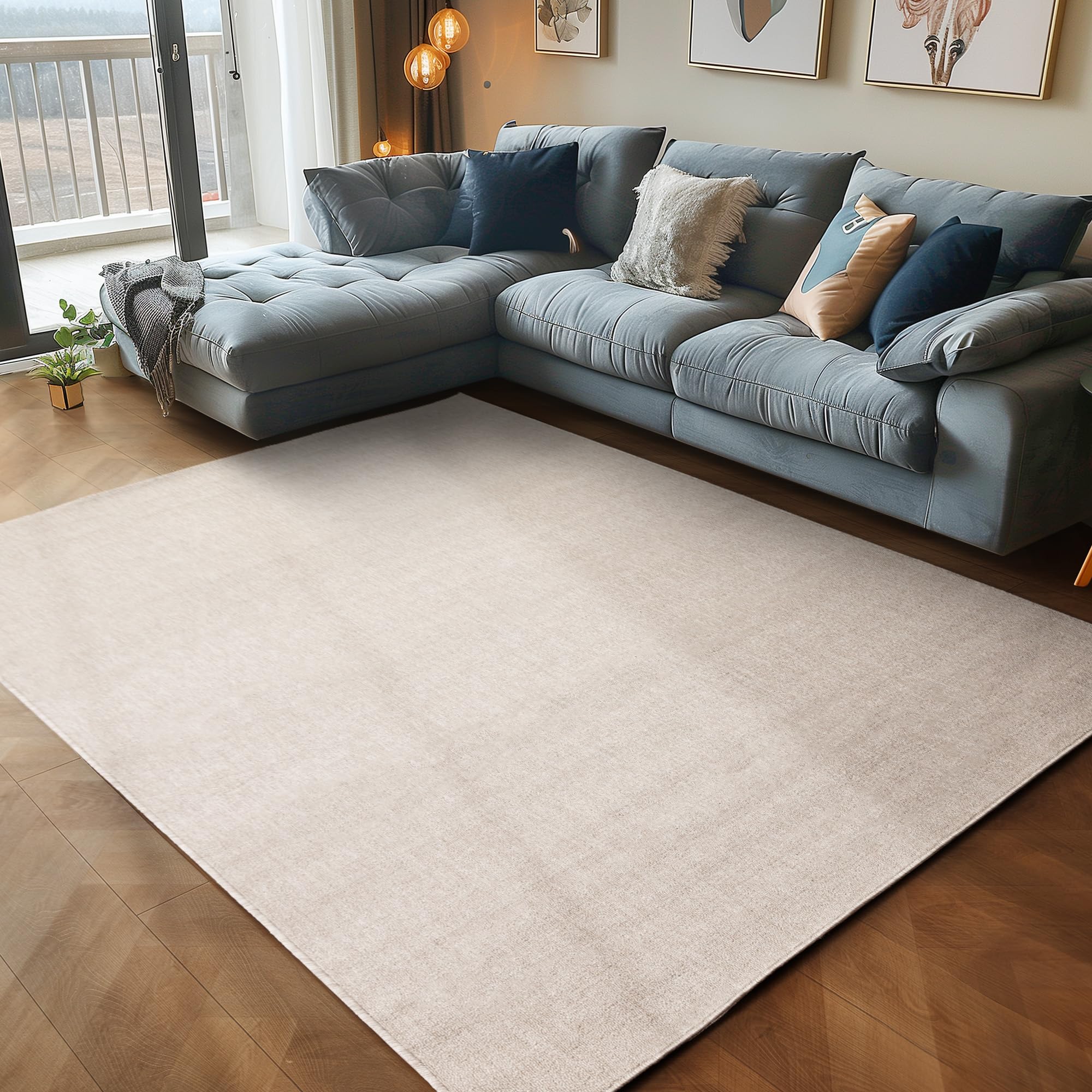 Kurzflorteppich aus Flachgewebe, gemischt mit Schlaufe, pflegeleicht, für Wohn- und Schlafzimmer, Farbe: Creme, 240 x 340 cm