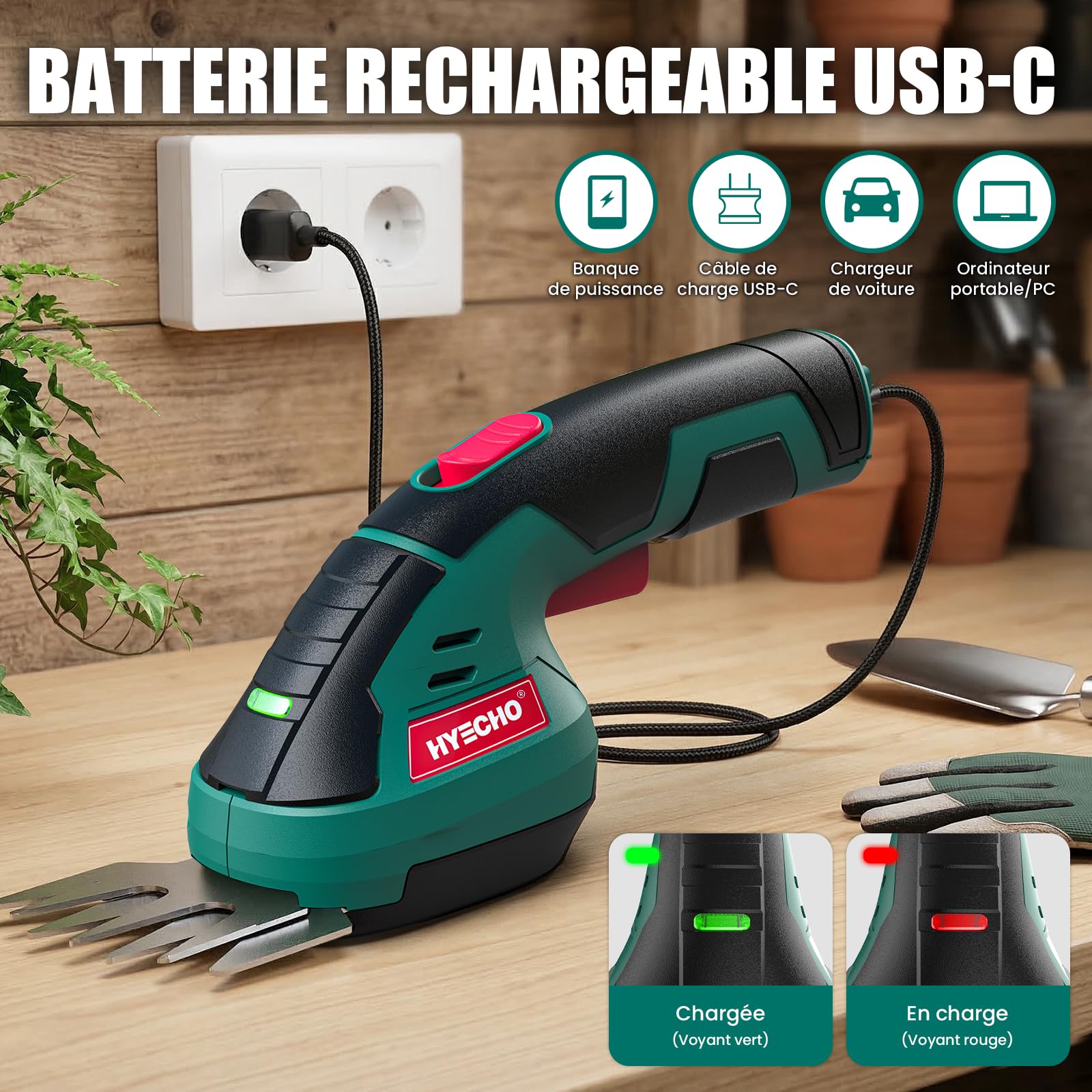 Taille Haie sans Fil, Taille Haie 2 en 1, Batterie Intégrée 7,2 V 2 Ah, 2 Lames, Taille Haie électrique avec clé de Sécurité, Convient pour Le Désherbage et l'élagage des Arbres