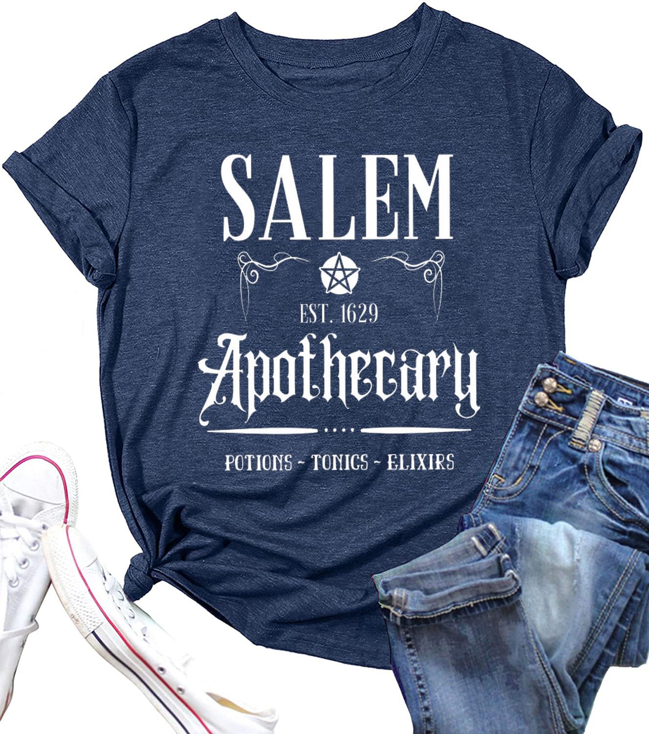 MYCHTESalem T-Shirt Women Halloween Witch Sisters Shirt Salem Witch Shirt Fall Holiday Tees Casual Short Sleeve Tops