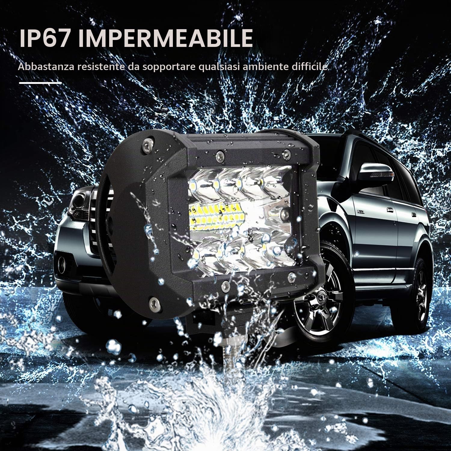 SKYWORLD 2 Pcs Faro da Lavoro LED, 4 Pollici 10 cm 60W Spot Flood Luci di Lavoro Fuoristrada Fari Off Road per 4x4 Moto Auto ATV SUV Trattore Harvester 12V 24V, Impermeabile 6000K Bianca