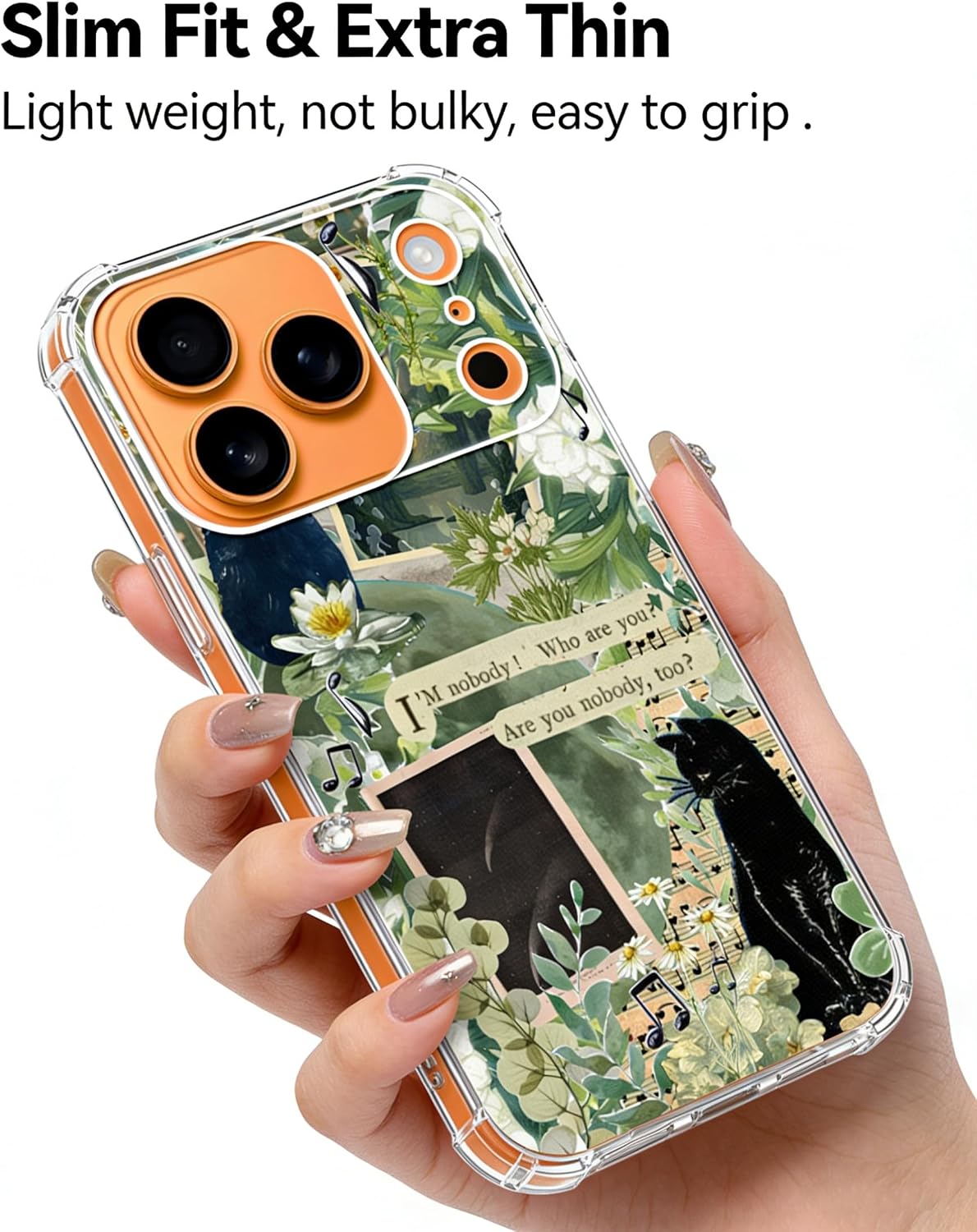 Sage Green Aesthetic Black Cat Phone Case Compatible with iPhone 17 Pro Max, Vintage Book Lover Phone Cover for iPhone 17 Pro Max image 2