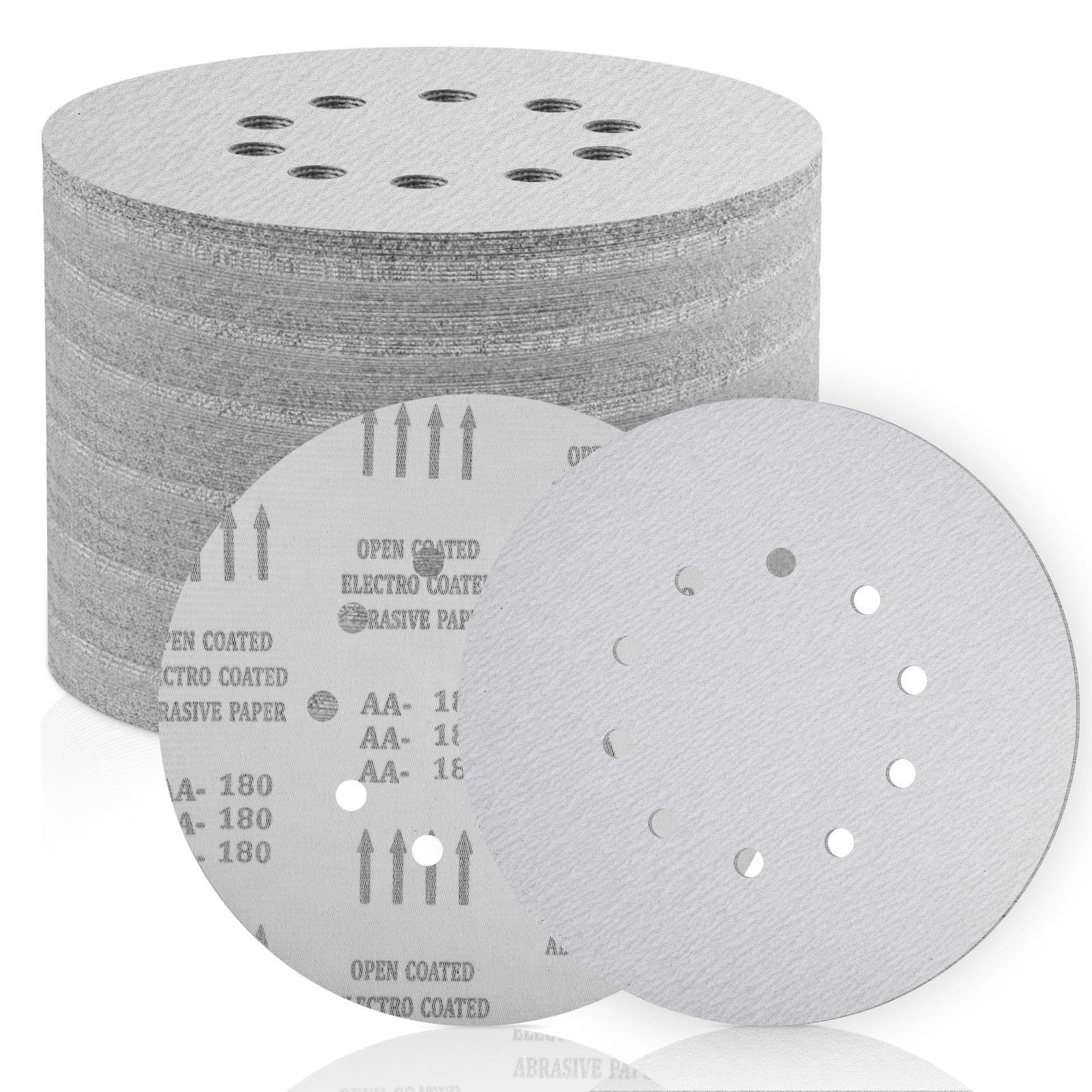 Dischi abrasivi in , 225 mm, a 10 fori, bianchi, adatti per levigatrice per cartongesso, giraffa a collo lungo, 25 pezzi, rotondi, carta vetrata con grana da 60/80/120/180/240