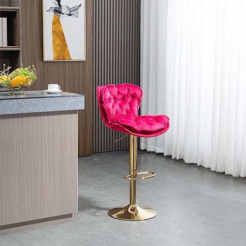 Miniatura 5 de Juego de 2 taburetes de bar modernos de terciopelo, ajustables copetudos, altura de mostrador, sillas de bar giratorias de 360 grados con tapizado y