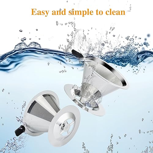 Miniatura 4 de Filtro de café sin papel de goteo lento para verter sobre café, doble malla de acero inoxidable para verter sobre cafetera para filtro de cono de