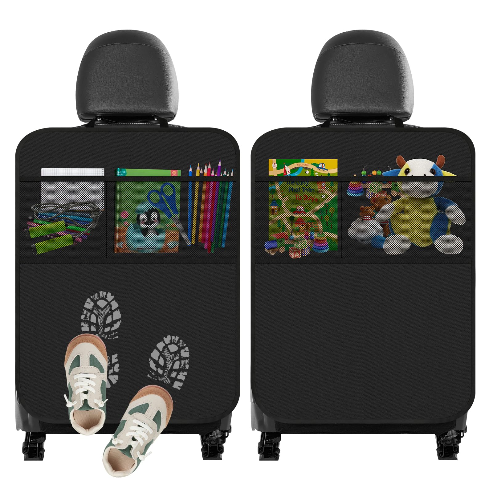 Cozary 2 Stück Auto Rückenlehne Schutz 70x50 cm, Autositz Schutz Rückseite Kinder mit 2 Großen Taschen, Oxford Tuch Verhindern Kick Auto Rücksitz