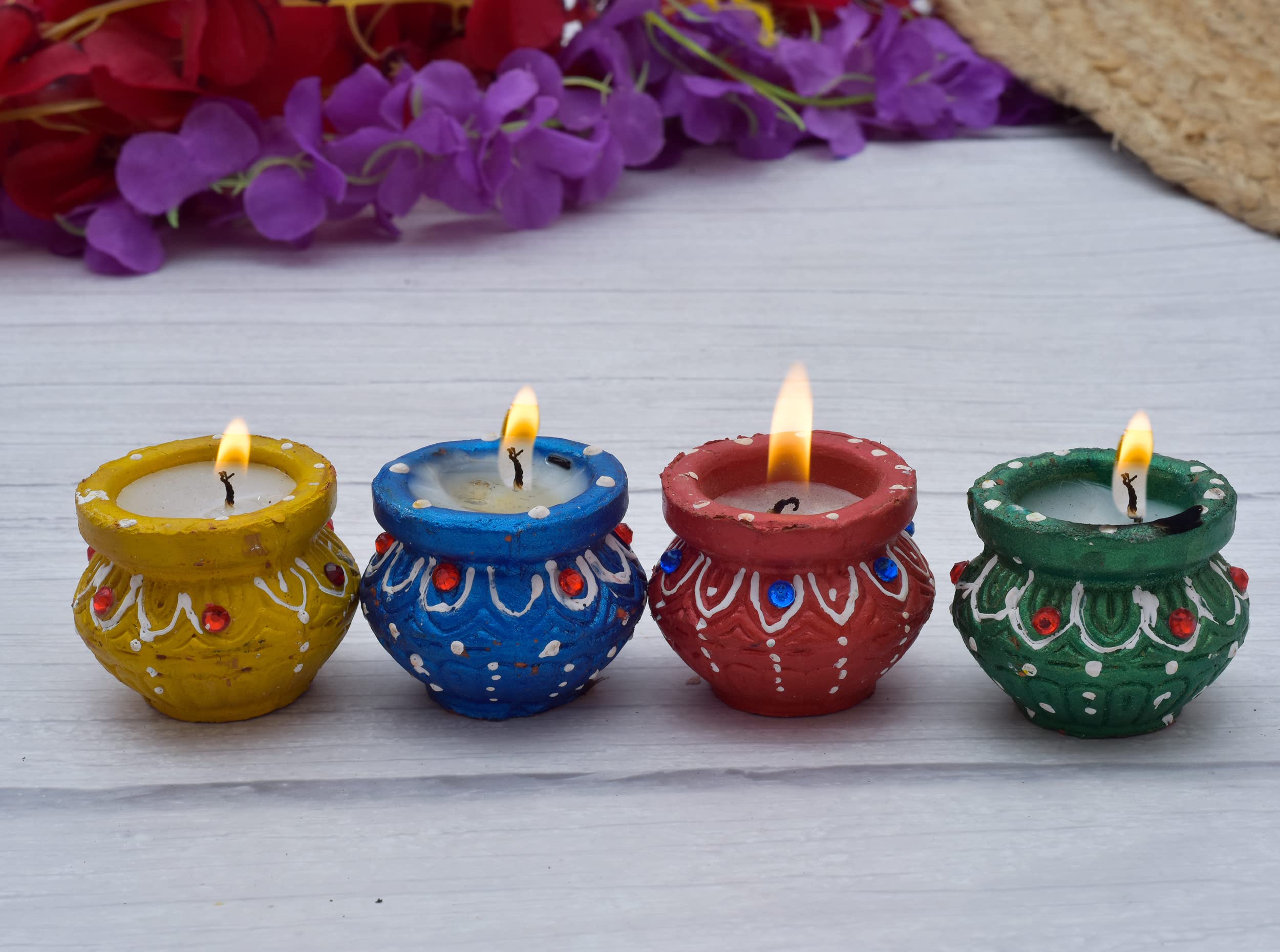 Pride StorePride Store Matki Diya for Diwali Decoration Handmade Earthen Clay Terracotta Hand Painted Matli Diya/Deepak for All Kind of Festival Diwali, Navratri, Puja, Christmas (Multicolor) - 4 Pieces