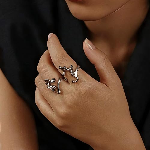 Miniatura 96 de 925 Sterling Silver Ring Minimalist Adjustable Rings Band Handmade Rings for Women Girls