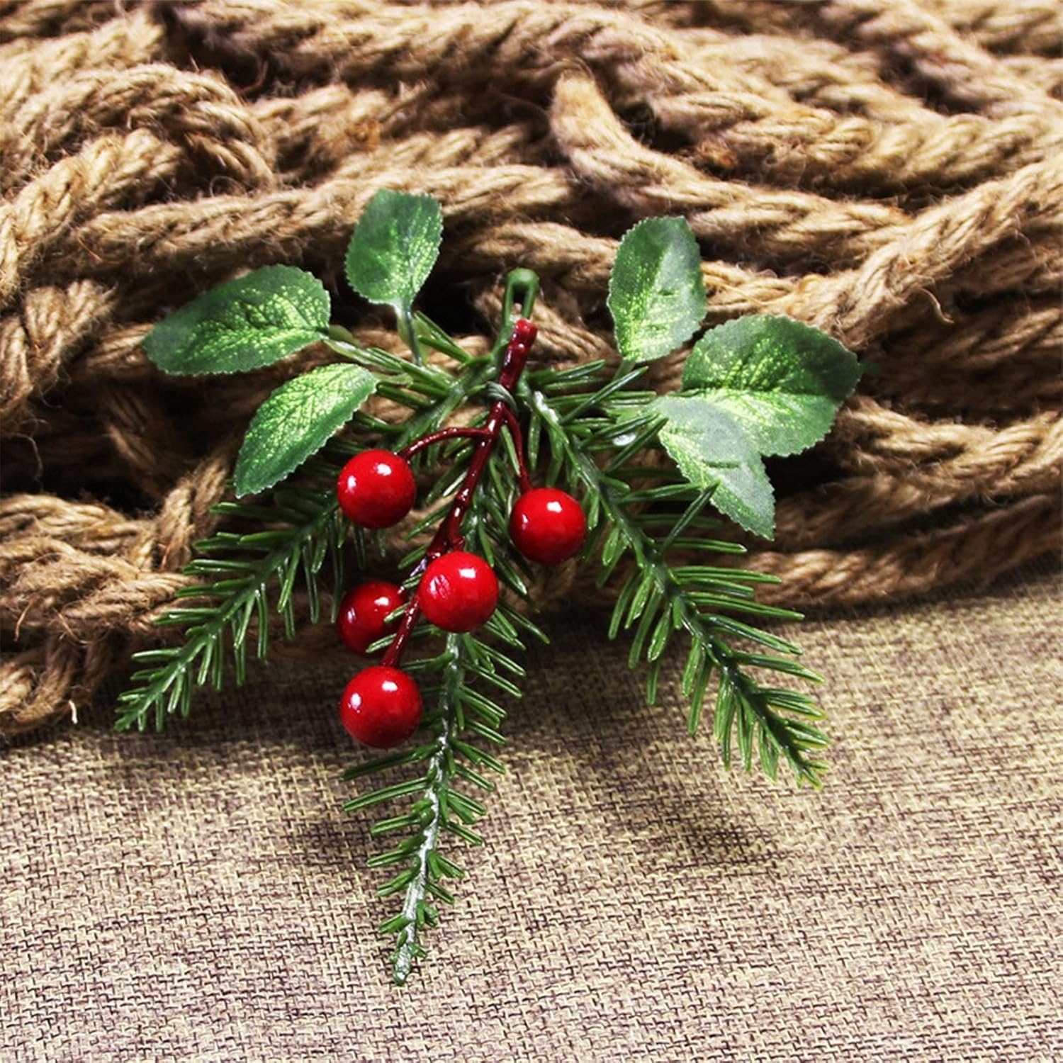 Künstliche Tannennadeln Zweige, Weihnachtskiefer, Künstliche Kiefernnadeln, 20 Stück 5,9 Zoll weihnachtliche rote Beeren