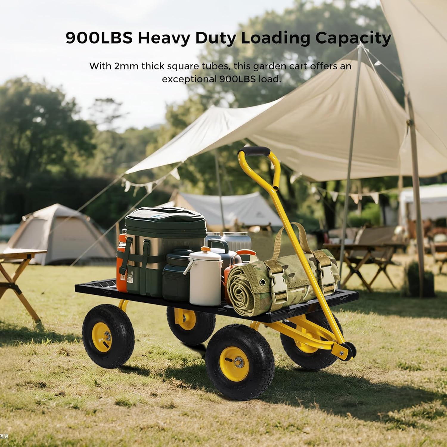 SUNNYFEEL Garden Cart, 2-in-1 900 lbs Heavy Duty Yard Utility Wagon, with Removable Mesh Sides to Convert into Flatbed, 10" Pneumatic Tires Garden Wagon for Farm Yard Lawn Garden Camping