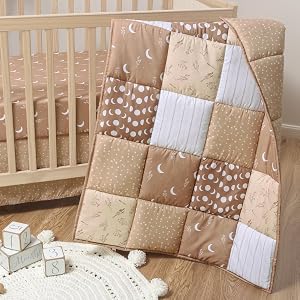 The Peanutshell 3 Piece Baby Crib Bedding Set for Boys & Girls - Newborn, Infant & Toddler Nursery Bed Set Decor with Fitted Crib Sheet, Dust Ruffle Comforter - Boho Celestial