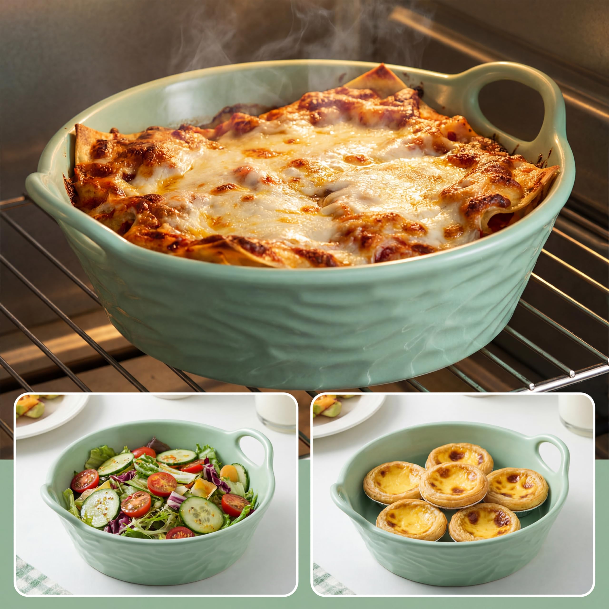 Patelnia do zapiekania Airfryer - Okrągła - 20 cm - Wykonana z ceramiki - Z uchwytami z ceramiki - Na lasagne, tiramisu
