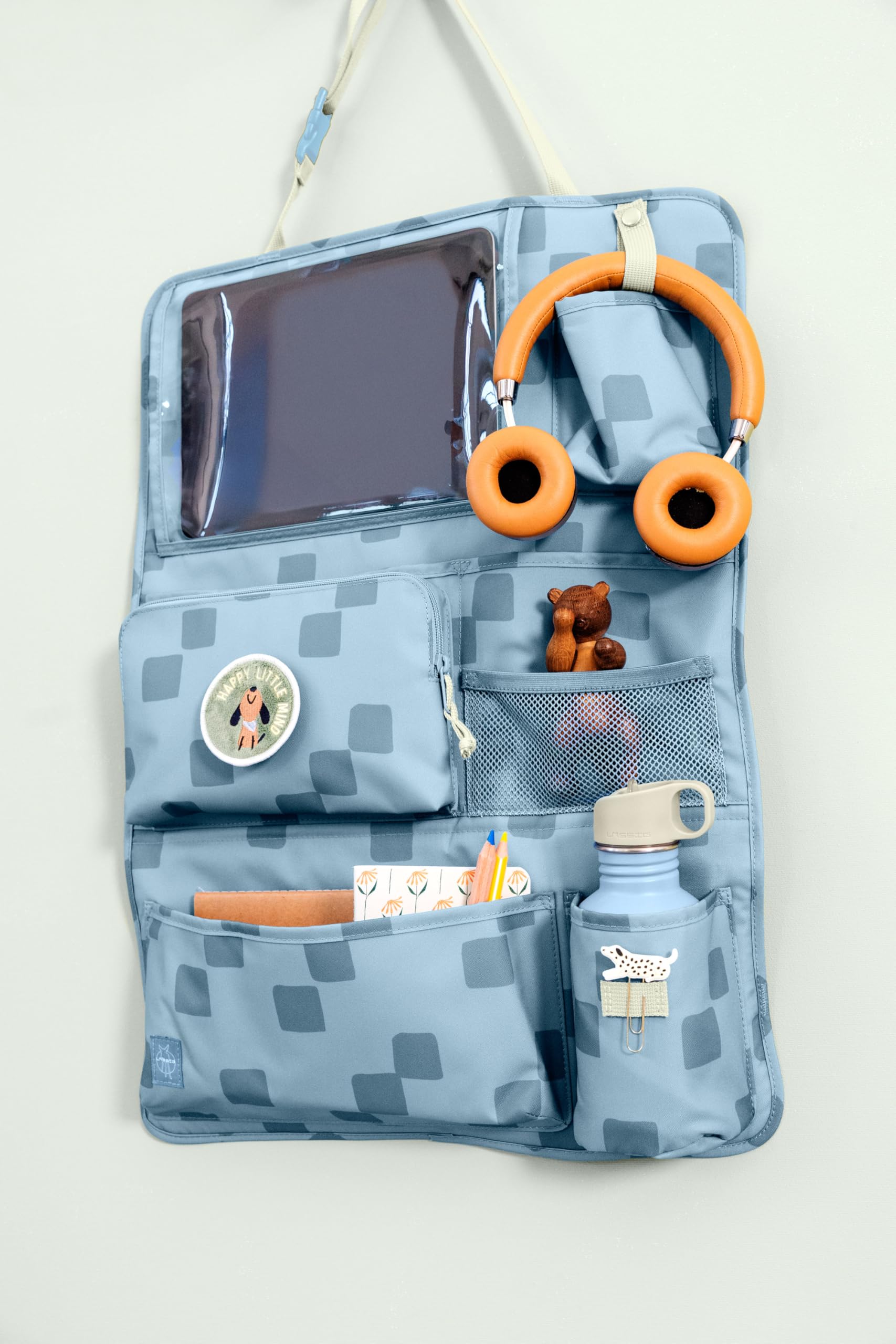 LÄSSIG Autoorganizer Autorücksitzorganizer Rücksitztasche für Auto zum Hängen zusammenklappbar/Car Wrap-to-Go Pattern Party blue
