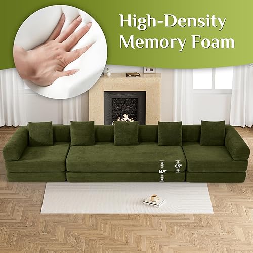 Miniatura 5 de Juego de sofá cama convertible con almohada, colchón plegable de pana 4 en 1, sofá sin hueso con marco de forma fija, sofá cama plegable para sala