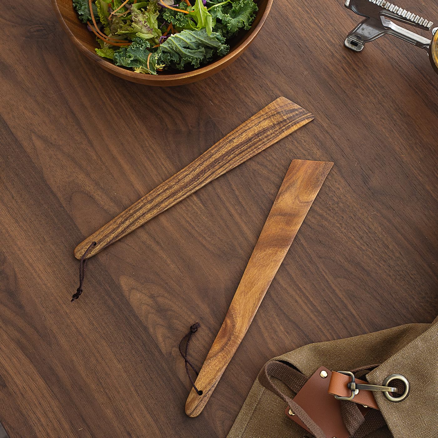 MIGAKU HOME 12? Acacia Wooden Spatula(2pcs), Wooden Cooking Utensils Set, for Flipping, Scraping, Serving, Egg, Bowl Scraper, Spurtle Spatula