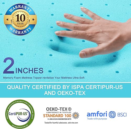 Miniatura 3 de Bedluxury Cubrecolchón de doble capa de 3 pulgadas, tamaño King, espuma viscoelástica de gel de 2 pulgadas, funda de colchón de fibra de bambú de 1