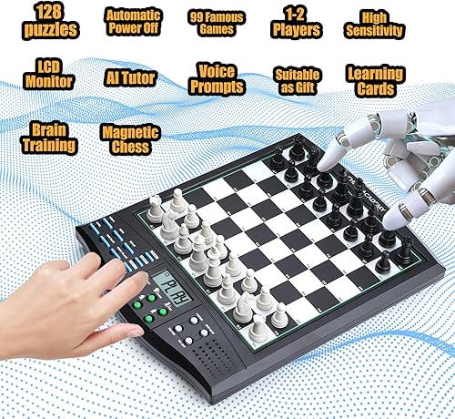 Miniatura 6 de Talking Chess Academy con sistema de enseñanza de voz, juego de ajedrez electrónico con piezas magnéticas fuertes, tablero de ajedrez electrónico