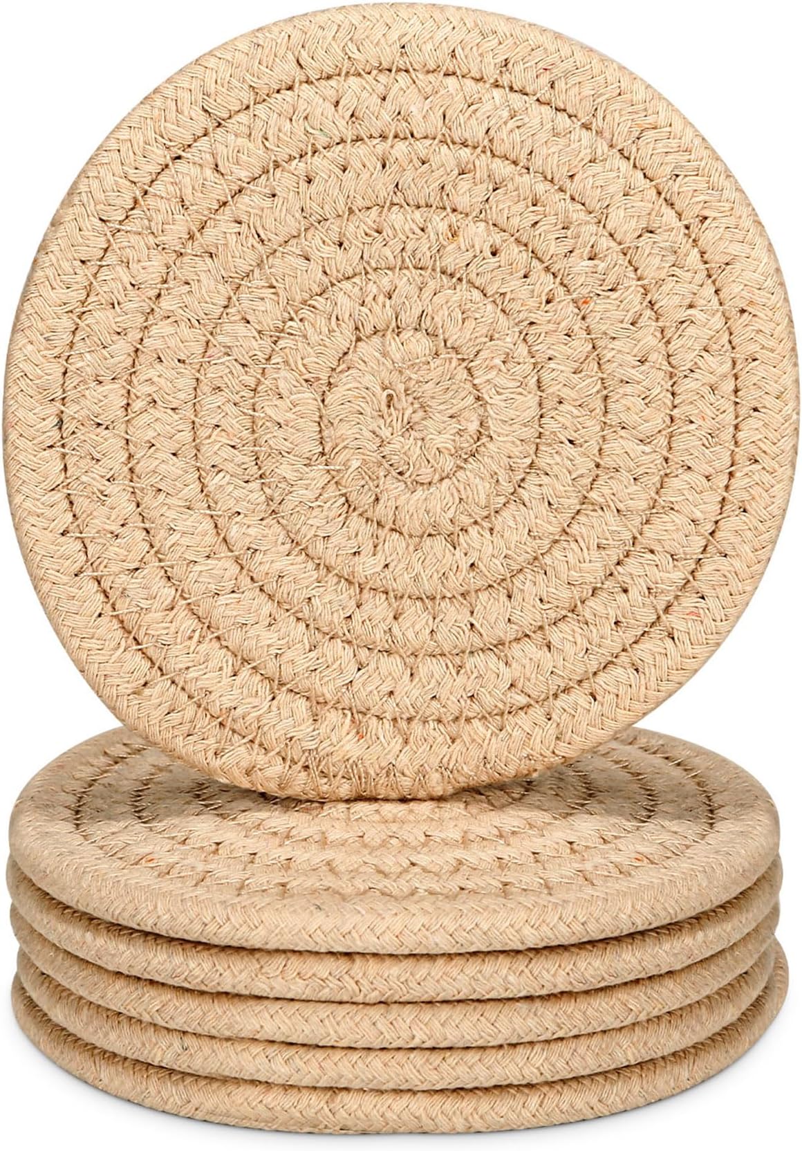 6 Pcs Coasters Set for Drinks Absorbent Modern Dinning Room Decor Housewarming Woven Braided Cup Mat Hot Cold Drinking Good Choice (Beige)