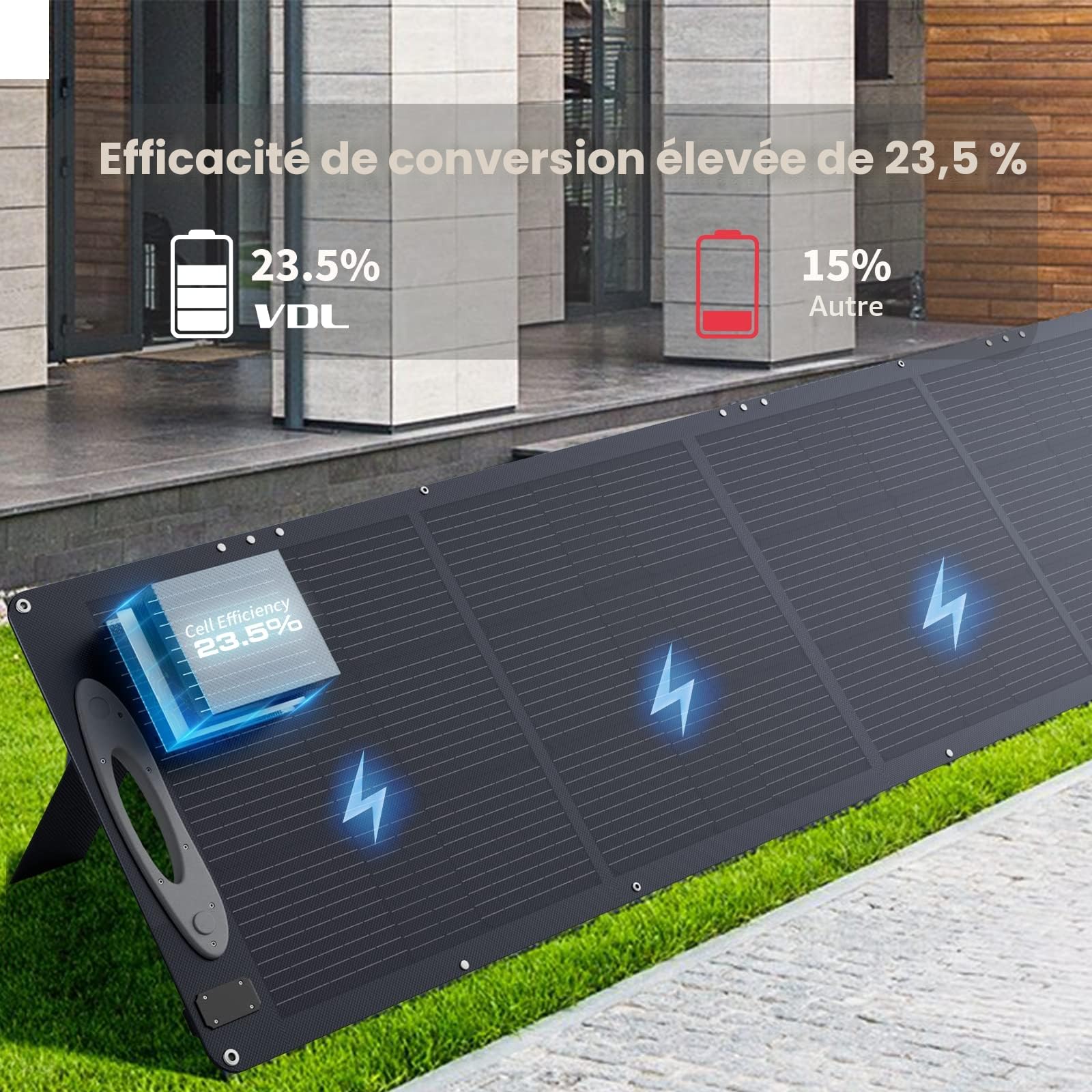 VDL Panneaux Solaires Pliables 200W, Cellule Solaire Monocristalline, 20V Générateur Solaire avec Multi-contact 4, Compatible avec La Plupart des Centrales Électriques, pour le Camping, Randonnée, RV