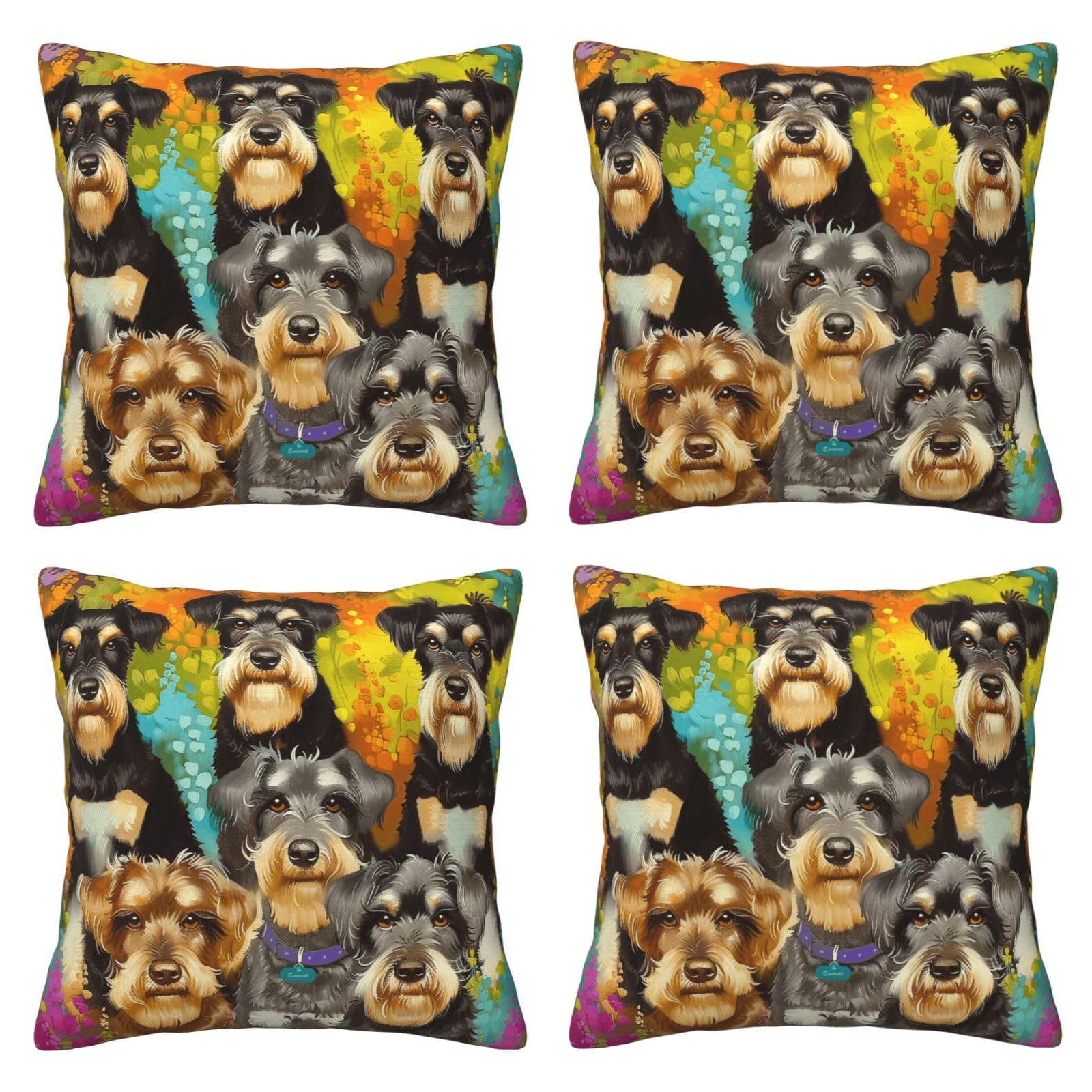 Oil Cute Schnauzer Dogs Throw Pillow Cases 4 Pack Square Pillowcases Super Soft Pillow Protectors With Zipper for Couch Livingroom Sofa Bed Office Car,40x40 CM