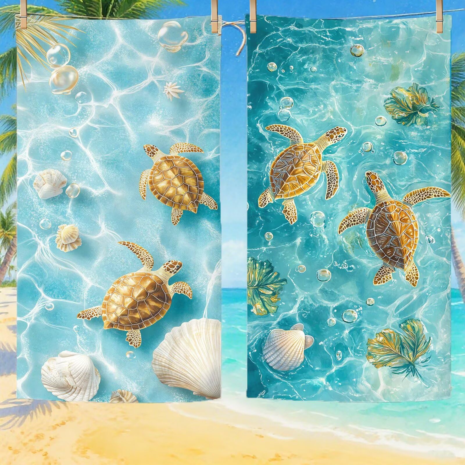 Telo Mare Microfibra, Telo Mare Grande 200 x 100 cm Set da 2, Antisabbia Asciugatura Rapida Assorbente Salvietta da Spiaggia Asciugamano per Palestra Piscina Viaggi Sport Picnic, Regali Donna Q-723