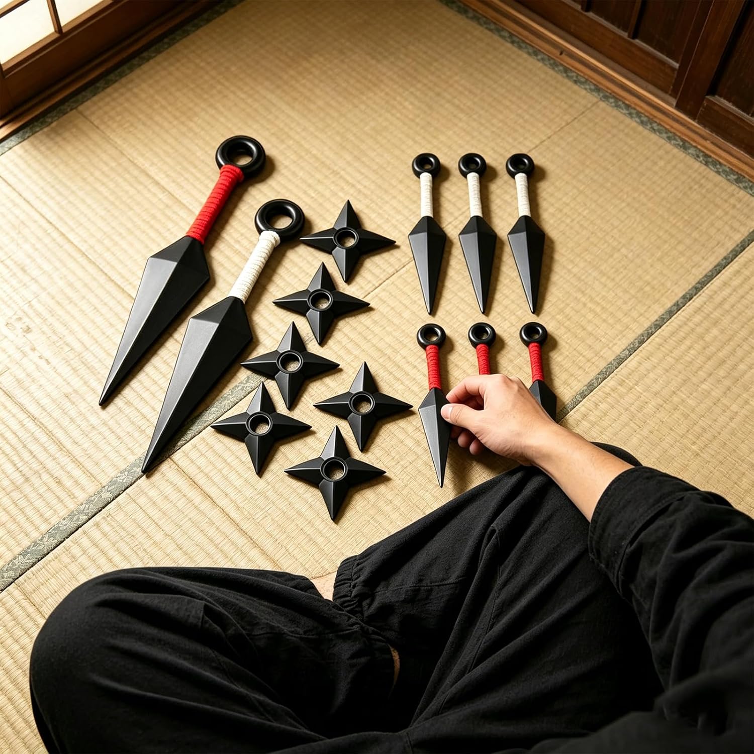14-Piece Ninja Cosplay Kit, Plastic Kunai (10.2" X2+5.1" X6), Shuriken/Ninja Star(3.5" X6) Set for Anime Fans | Ninja& Martial Arts Props and Costume