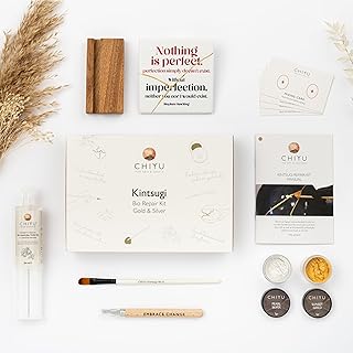 CHIYU Bio Kintsugi Reparatur Set: Bio Repair Kit - Gold & Silber – Goldkleber - Biobasiert – Lebensmittelecht - Das vollständigste und haltbarste Set