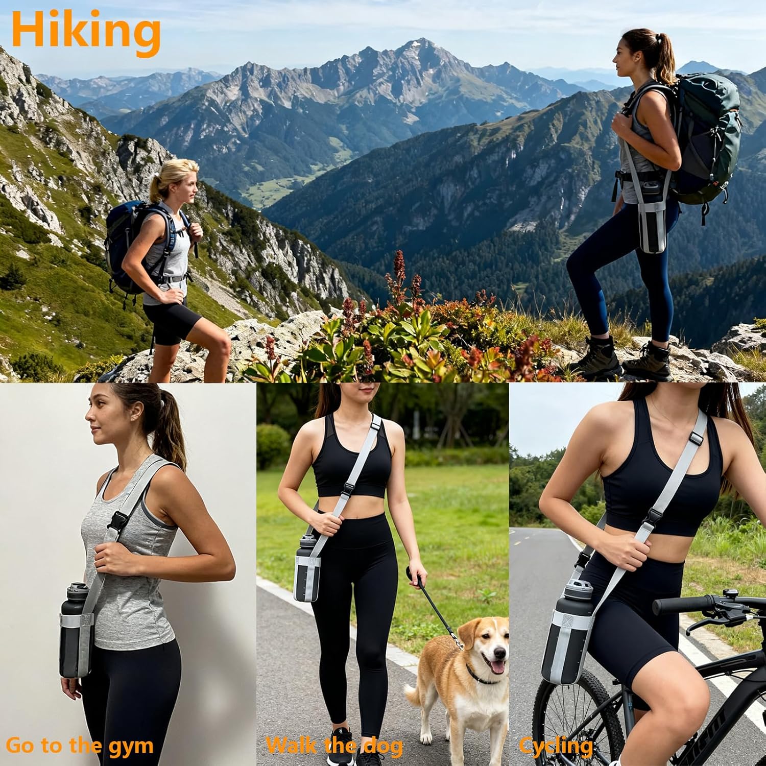 Gray Water Bottle Shoulder Strap, Suitable for 28-52oz Universal Water Bottle, Simple Adjustable Crossbody Strap For Outdoor Sports(Bottle Excluded) - Image 3