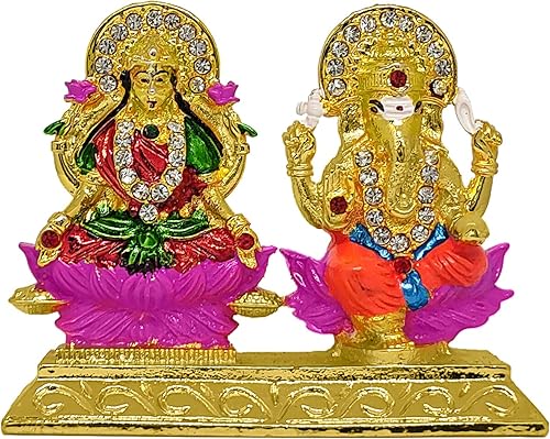 SATVIK Hermoso ídolo Lakshmi Ganesh chapado en oro para Diwali Puja. Perfecto para decoración Deepawali en la decoración de mandir de oficina en disponible en Yaxa Costa Rica