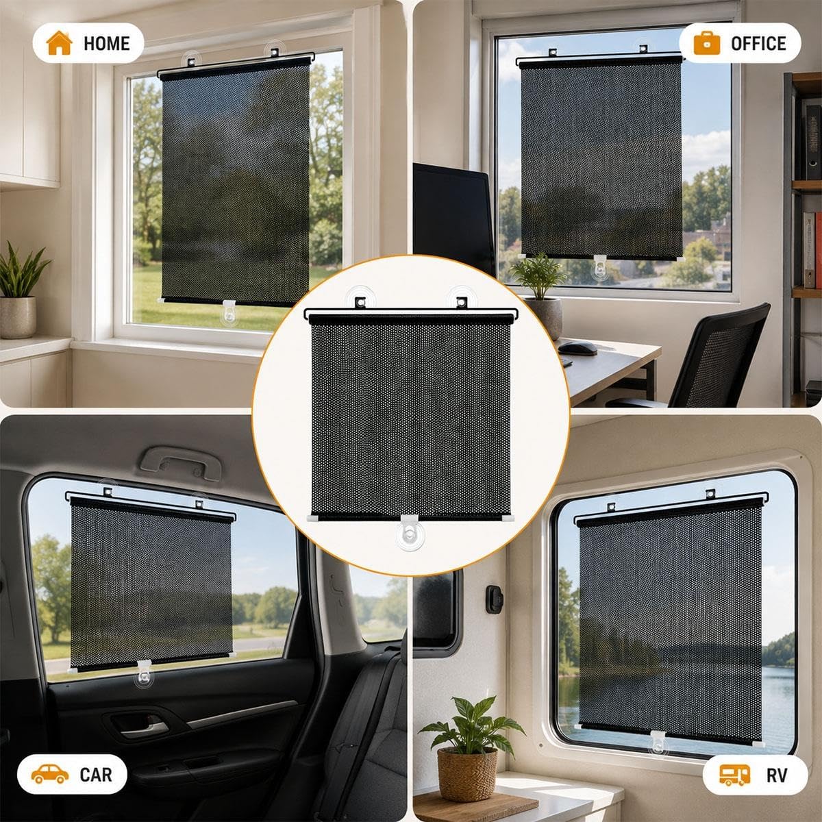 Store Enrouleur Pare-Soleil Rétractable à Ventouses, sans Perçage, Store de Fenêtre en Maille Filtrante pour Maison, Voiture, Camping-Car, Bureau, Porte Vitrée(W 70 x 100 cm)