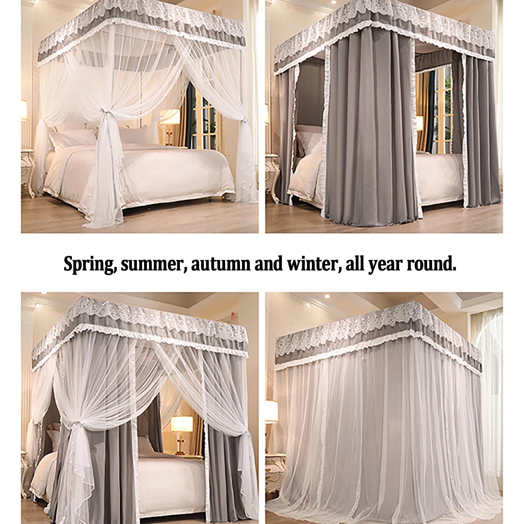 Rideau De Lit à Baldaquin Princesse - Double Couche, 4 Ouvertures, Filet Romantique Pour Fille