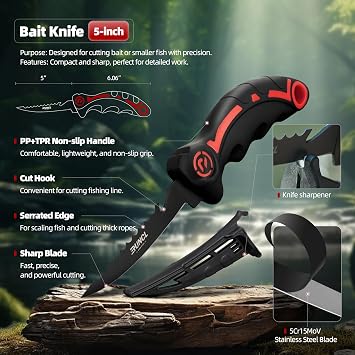 Ulu & Fillet Knife Set 5, 7, 9 German High Carbon Steel Blades with Sheaths, Non-Slip Handles, Honing Rod & Carry Bag, Mezzaluna Knife for Kitchen, BBQ, Camping & Fishing, Gift for Father's Day