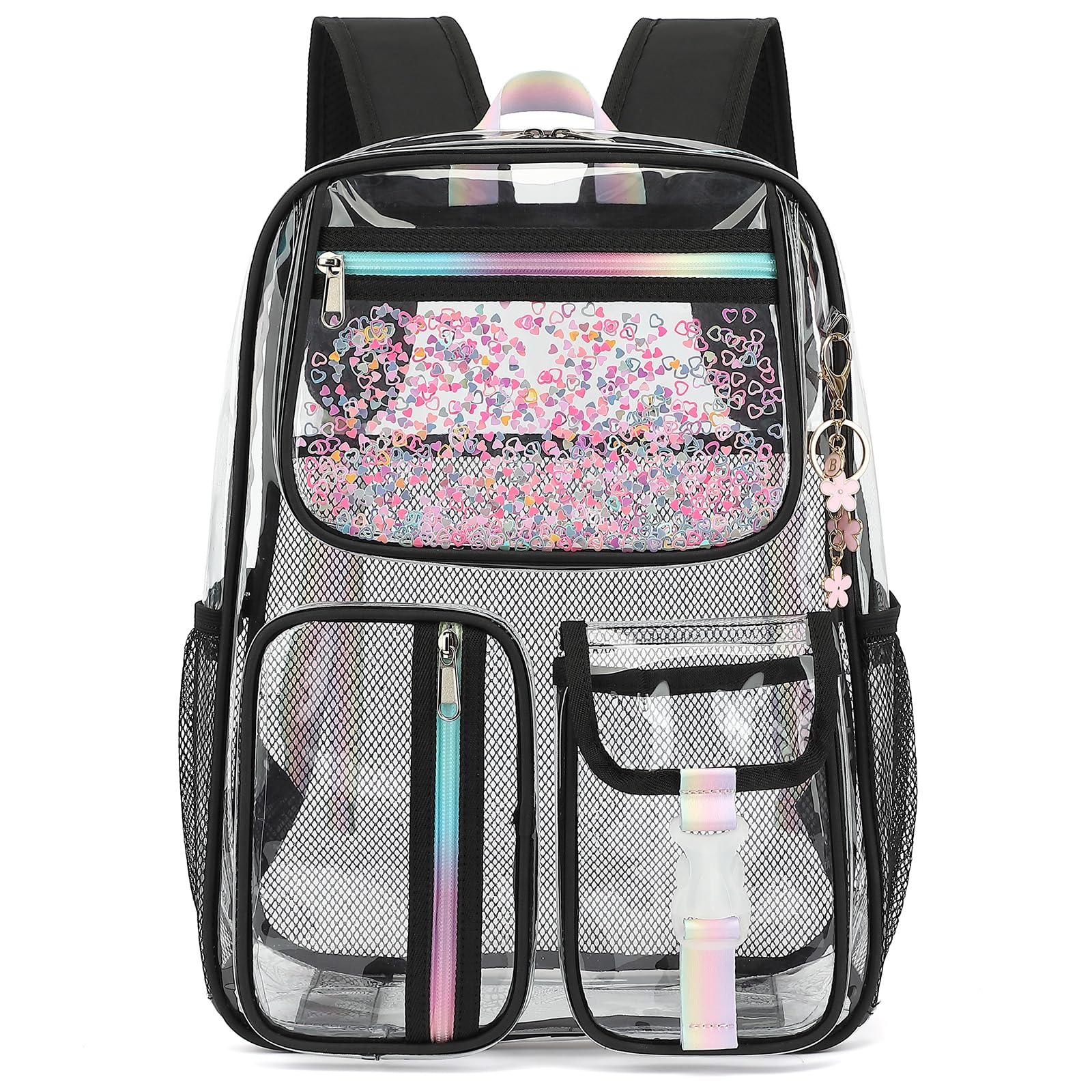 Bevkois Clear Backpack for Girls Women, School Bookbag Heavy Duty See Through Backpacks (Black)