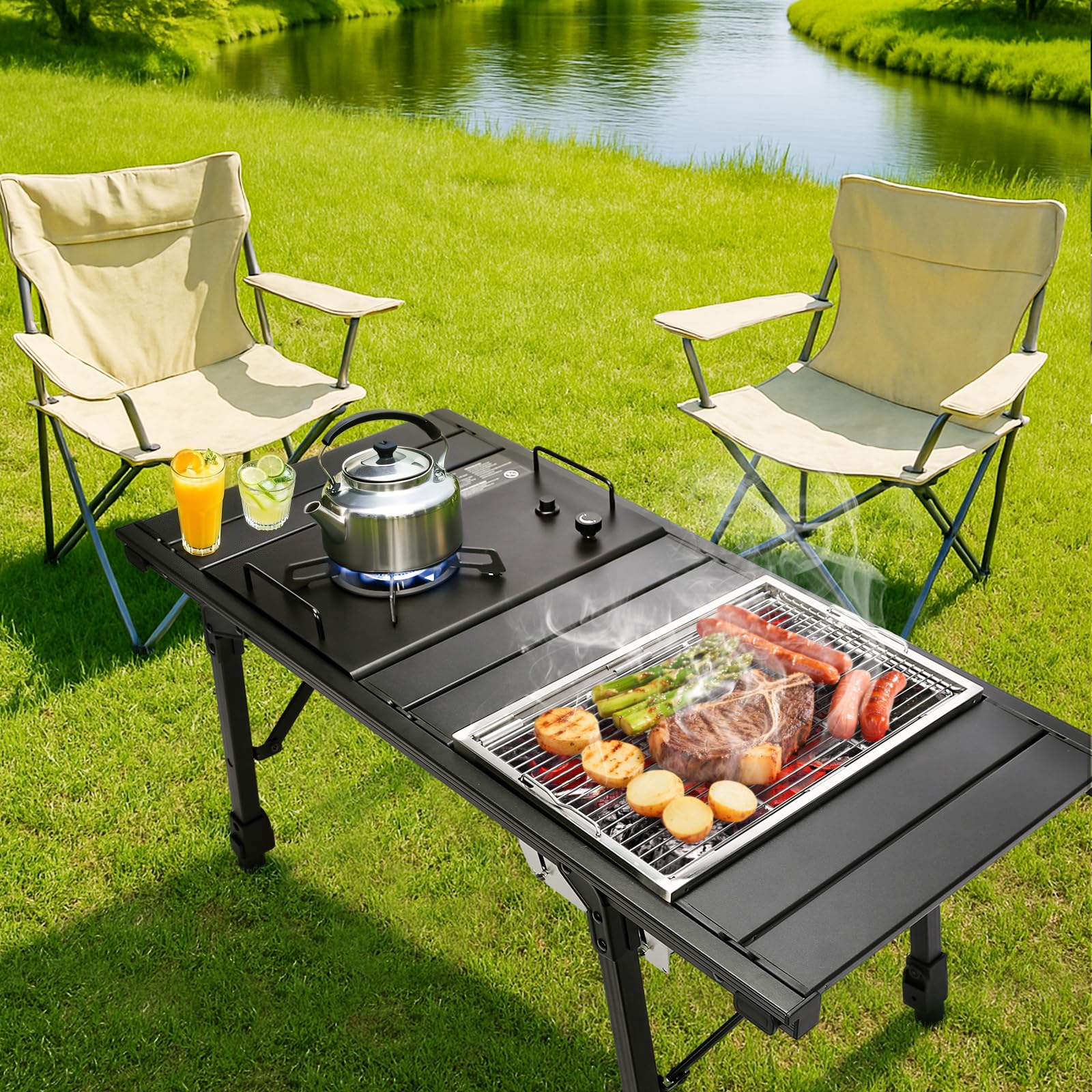 GRILL FORCE Portable Charcoal Grill, Camping Charcoal Grill for IGT Table, Folding Barbecue Grill, Outdoor Tabletop BBQ Grill,Backpacking BBQ Grill with Carry Bag, for Outdoor Cooking Picnics Beach : Patio, Lawn
