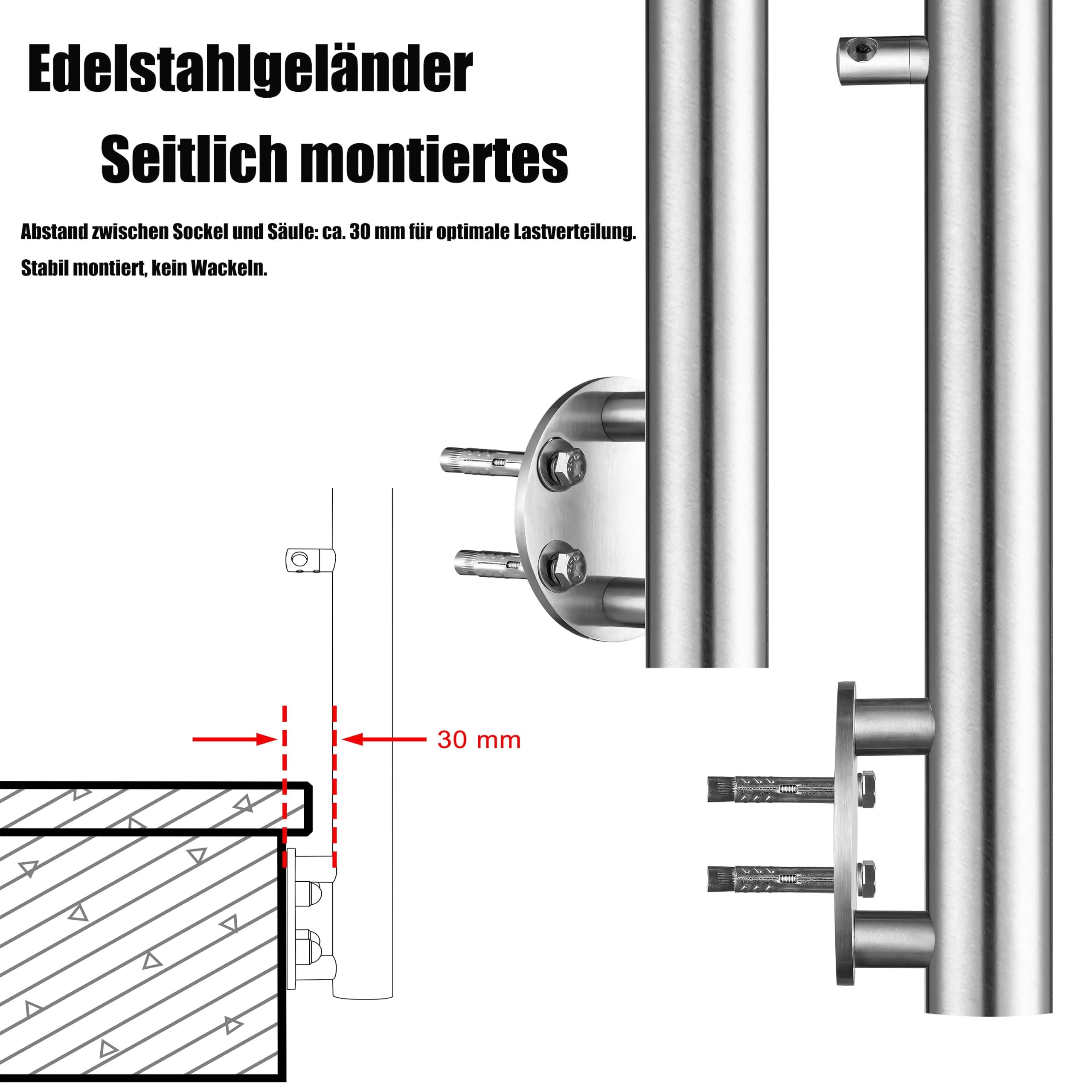 AICA 304 Edelstahl Handlauf 120 cm Treppengeländer zur Seitenmontage