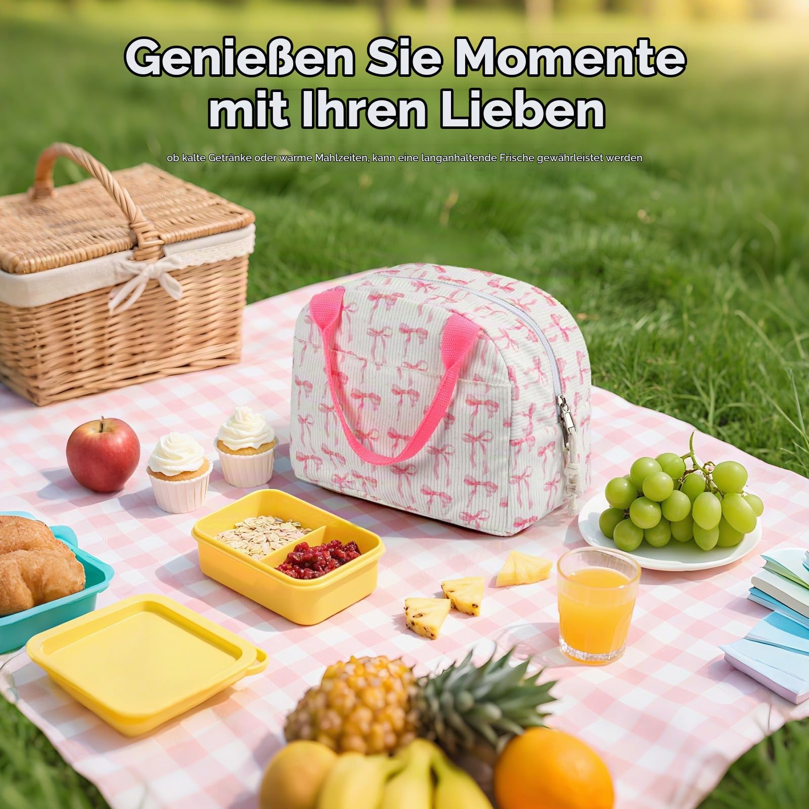 BuyCard Rosa Isolierte Lunch-Tasche für Damen, Aus Cord, 11.2L – Ansicht 8